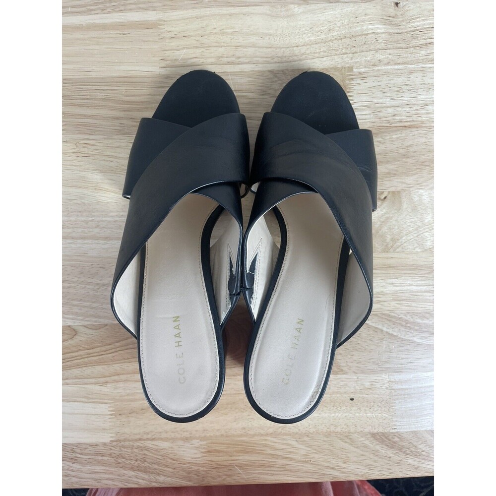 Cole Haan Dakota Criss Cross Black Leather Mule Sandals Slip On Size 8.5B 8 1/2 - Picture 2 of 8